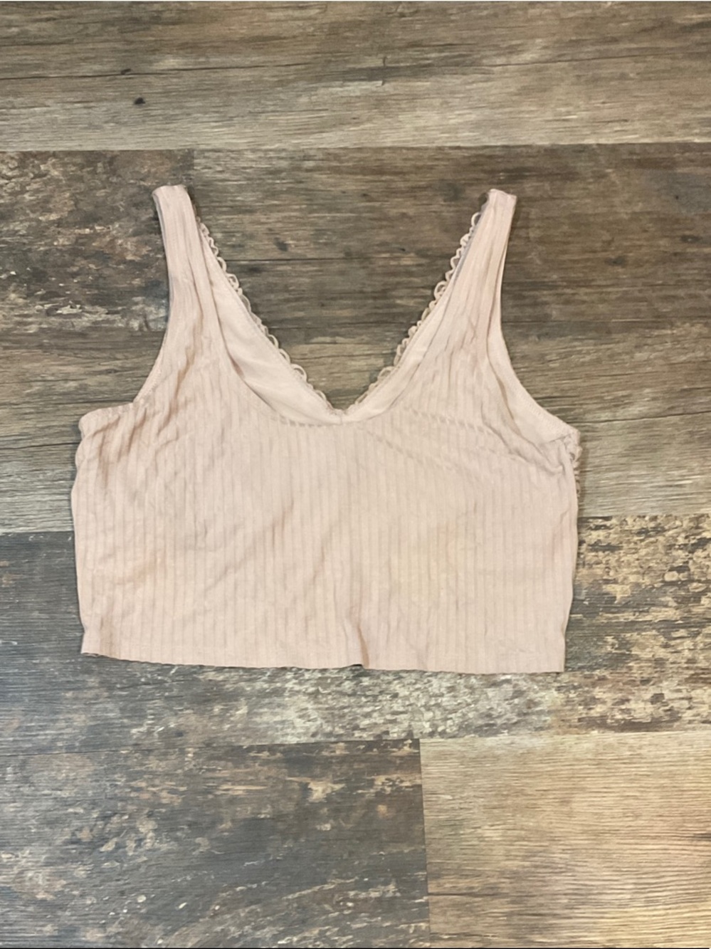 Aerie Ribbed V-Neck Crop Tank, Bralette- Light Dusty Rose